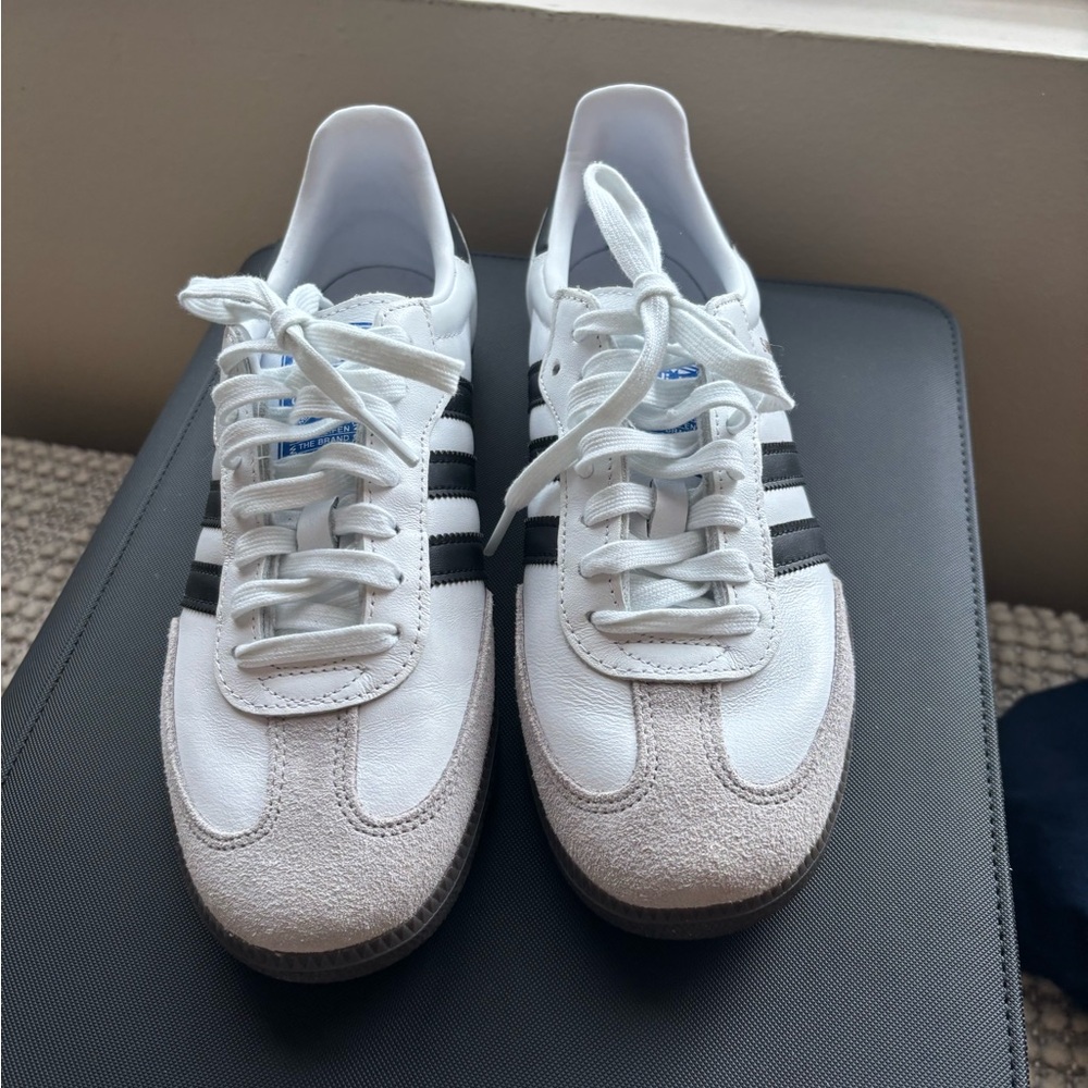 Adidas White and Black Sneakers with Classic Stripes Sambas